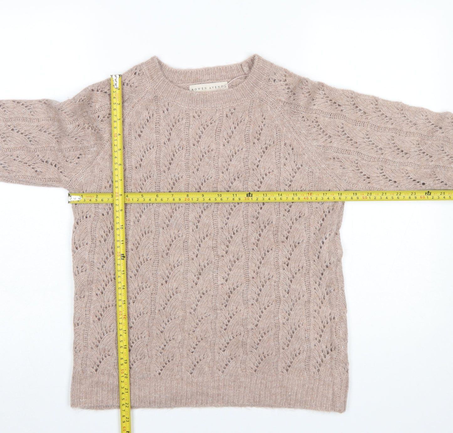 Rowen Avenue Women Beige Knit Crew Neck Jumper Size M