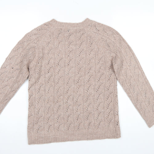 Rowen Avenue Women Beige Knit Crew Neck Jumper Size M