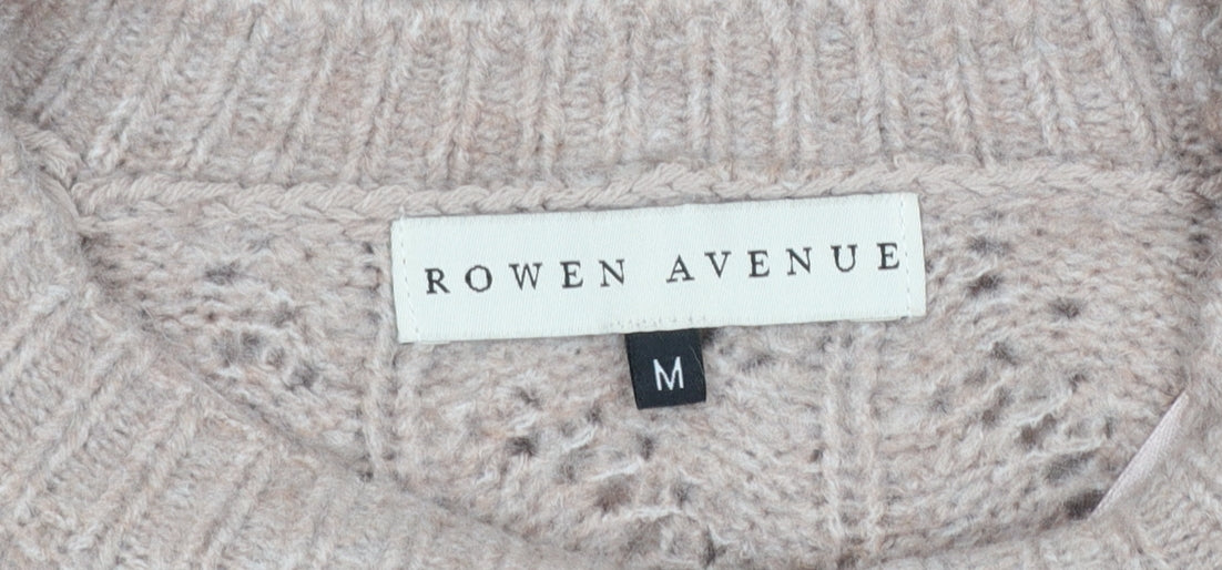 Rowen Avenue Women Beige Knit Crew Neck Jumper Size M