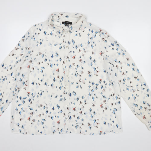 Atmosphere Women’s White Bird Print Long Sleeve Collared Blouse Size 20