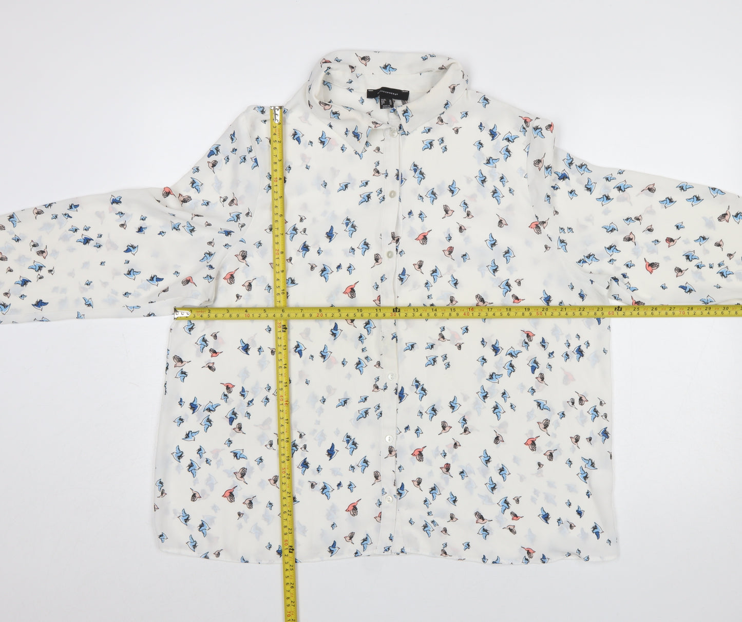 Atmosphere Women’s White Bird Print Long Sleeve Collared Blouse Size 20