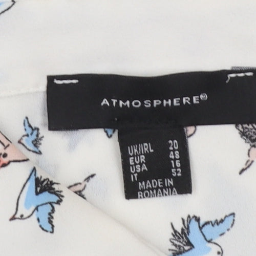 Atmosphere Women’s White Bird Print Long Sleeve Collared Blouse Size 20