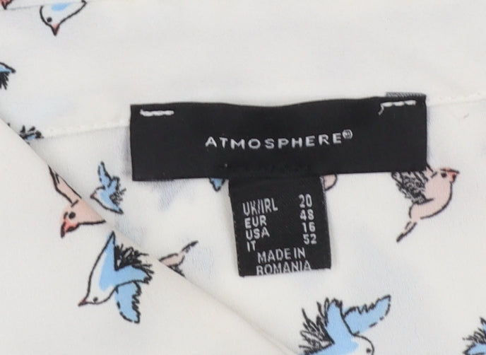 Atmosphere Women’s White Bird Print Long Sleeve Collared Blouse Size 20