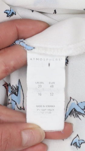 Atmosphere Women’s White Bird Print Long Sleeve Collared Blouse Size 20
