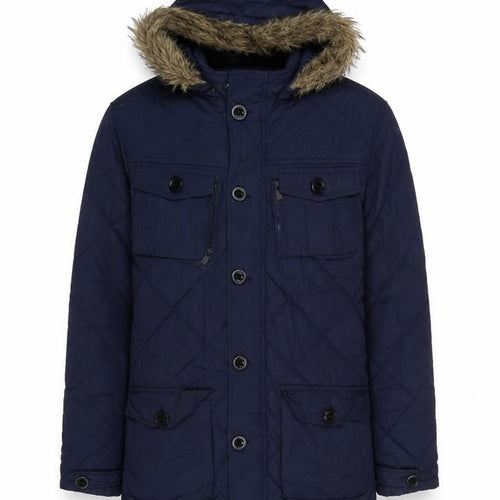 Brave Soul Men's Blue Quilted Hooded Parka Coat Size M