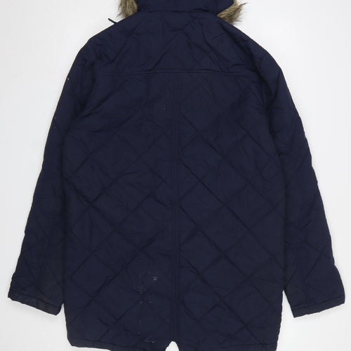 Brave Soul Men's Blue Quilted Hooded Parka Coat Size M