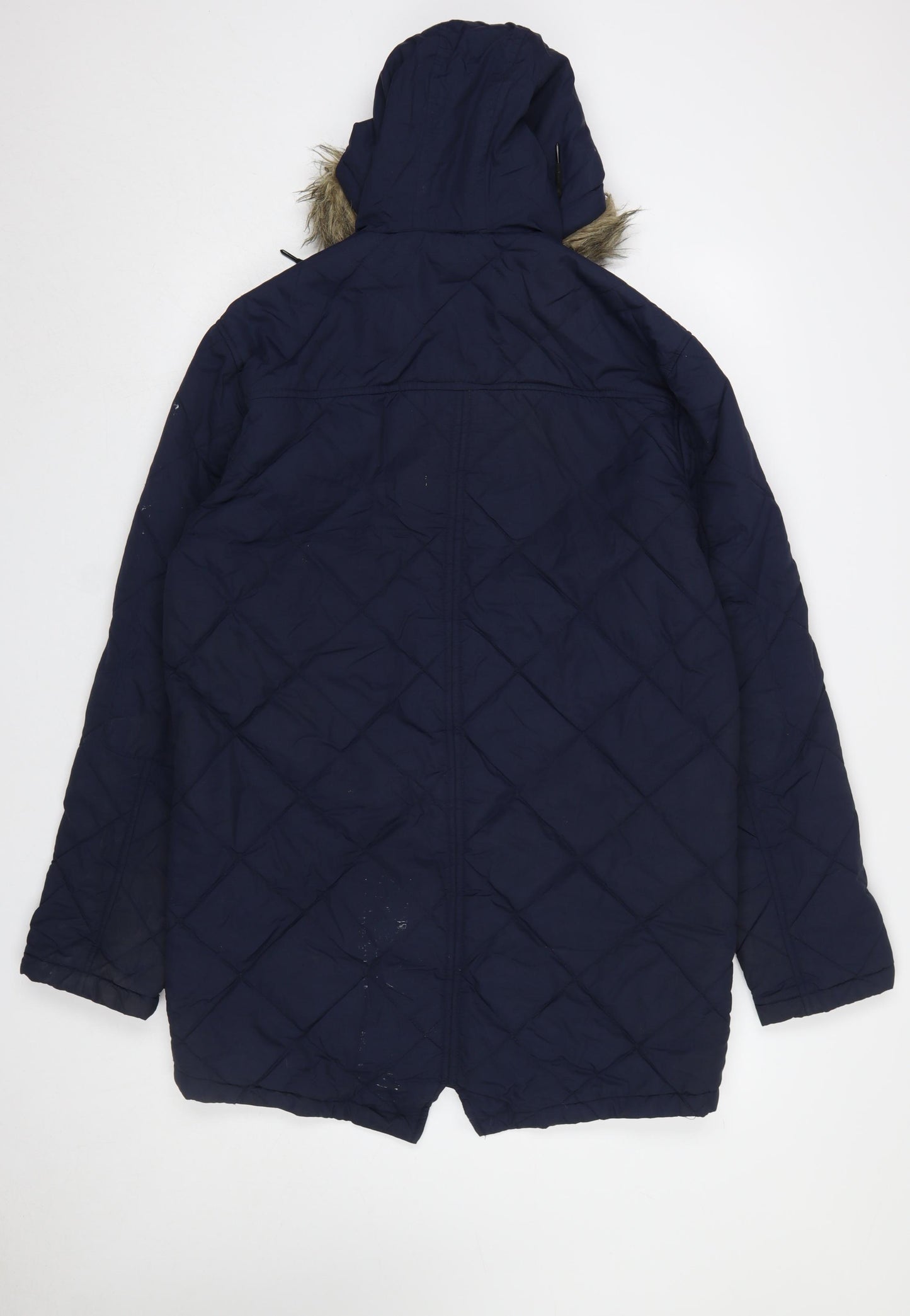 Brave Soul Men's Blue Quilted Hooded Parka Coat Size M