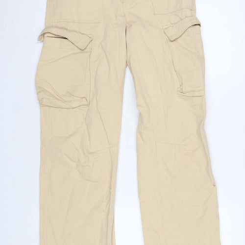 Bershka Womens Beige Cargo Trousers Size 8 Cotton Mid Rise