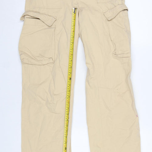 Bershka Womens Beige Cargo Trousers Size 8 Cotton Mid Rise