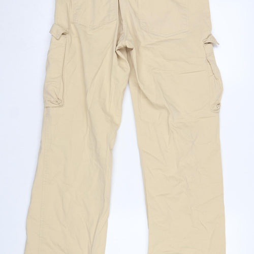 Bershka Womens Beige Cargo Trousers Size 8 Cotton Mid Rise