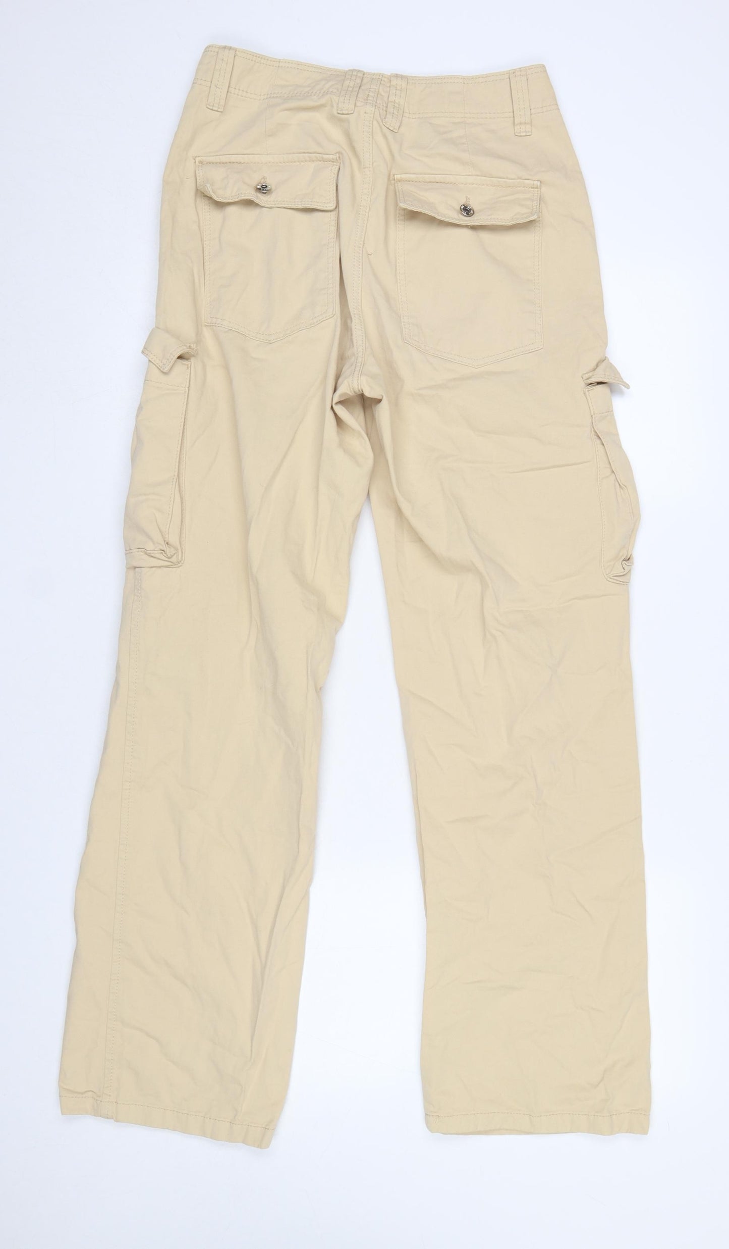 Bershka Womens Beige Cargo Trousers Size 8 Cotton Mid Rise