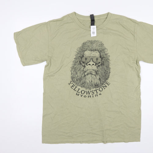 Gildan Men's Beige Yellowstone Wyoming Graphic Cotton T-Shirt L