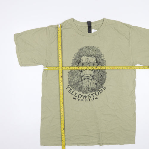 Gildan Men's Beige Yellowstone Wyoming Graphic Cotton T-Shirt L