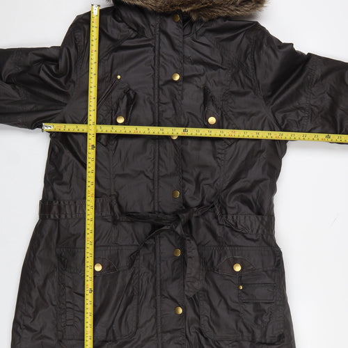 Peacocks Women Brown Faux Fur Hooded Parka Coat Size 16