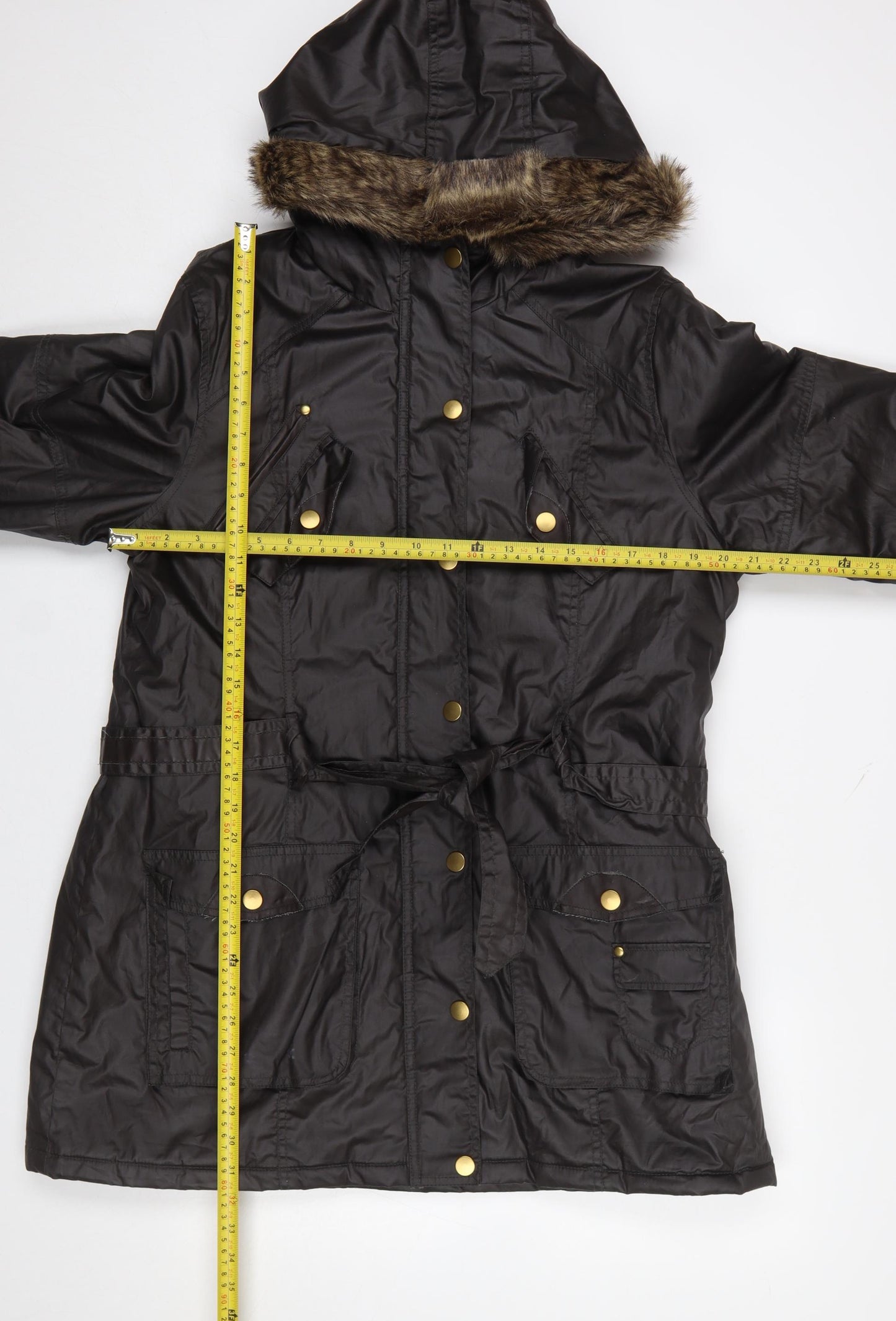 Peacocks Women Brown Faux Fur Hooded Parka Coat Size 16
