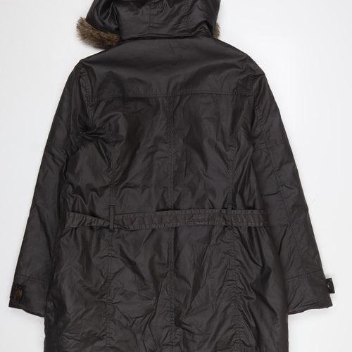 Peacocks Women Brown Faux Fur Hooded Parka Coat Size 16