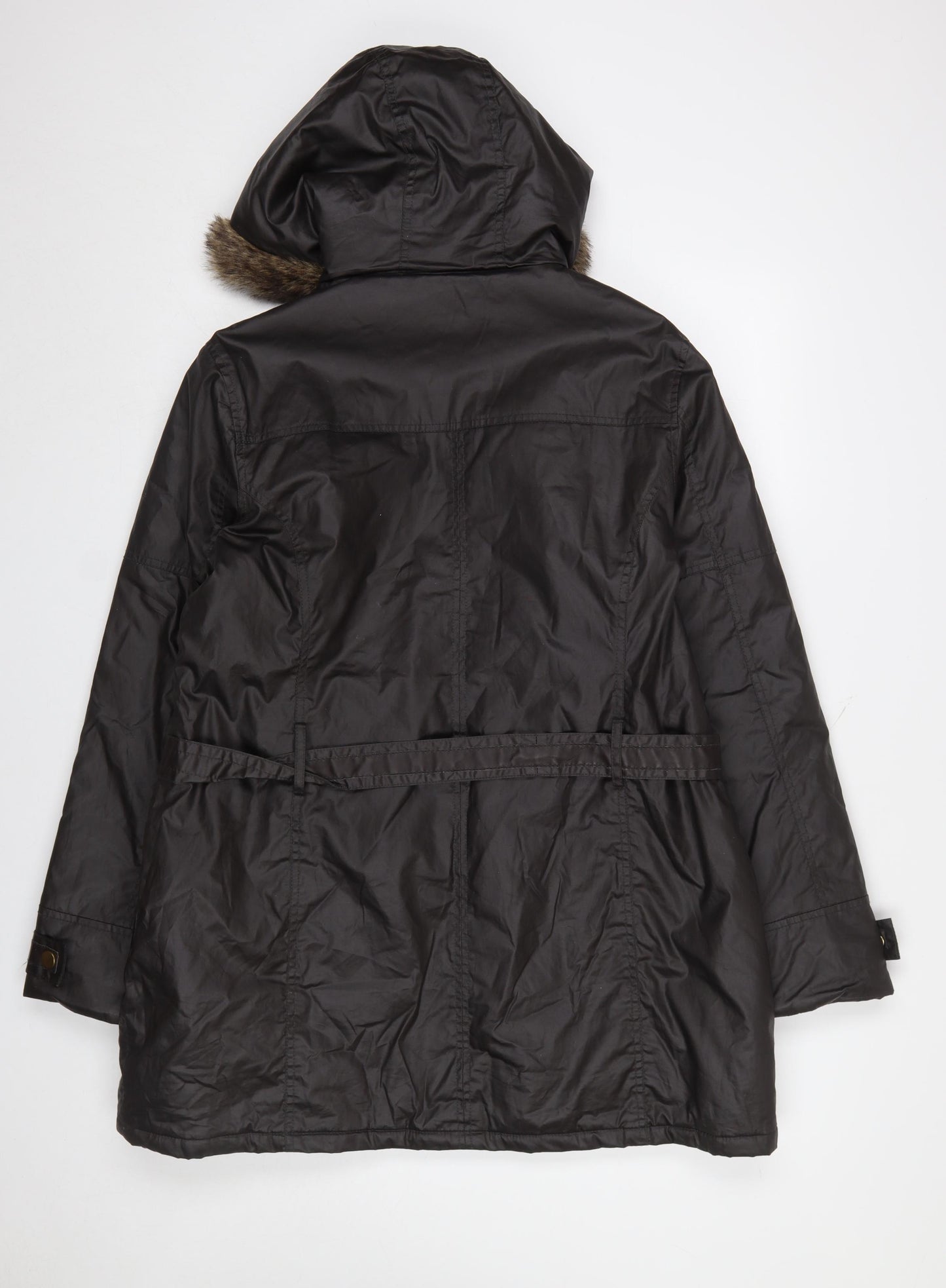 Peacocks Women Brown Faux Fur Hooded Parka Coat Size 16
