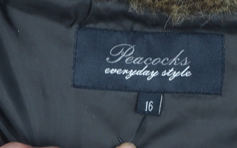 Peacocks Women Brown Faux Fur Hooded Parka Coat Size 16