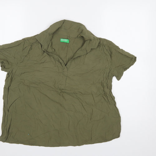 United Colors of Benetton Women Green Collared Short Sleeve Blouse Size 12