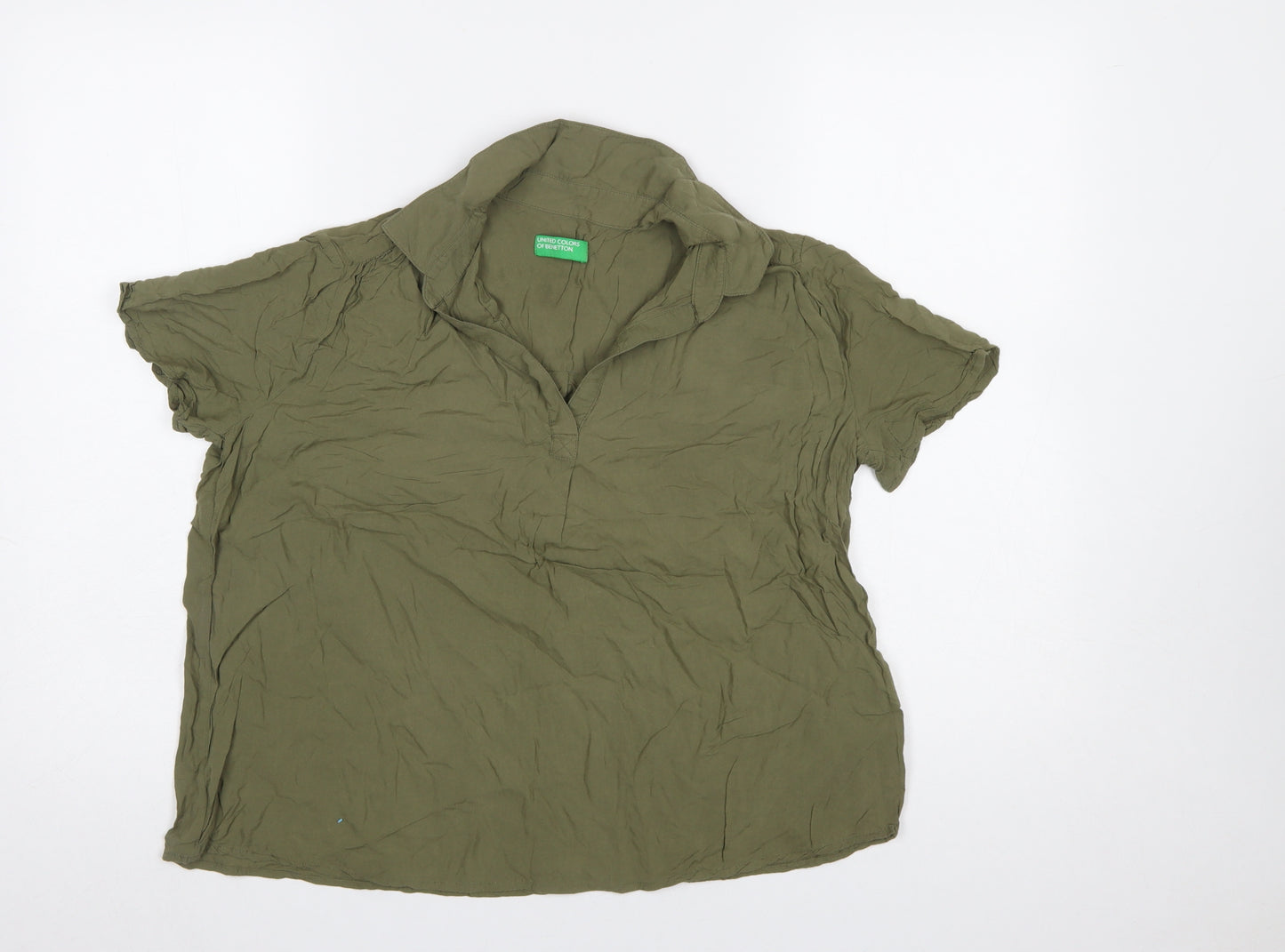 United Colors of Benetton Women Green Collared Short Sleeve Blouse Size 12