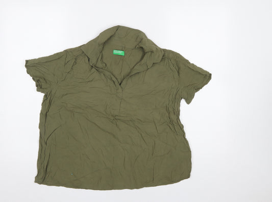 United Colors of Benetton Women Green Collared Short Sleeve Blouse Size 12