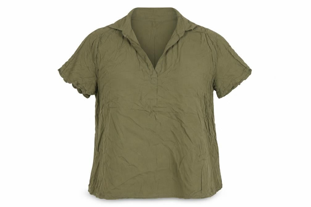 United Colors of Benetton Women Green Collared Short Sleeve Blouse Size 12