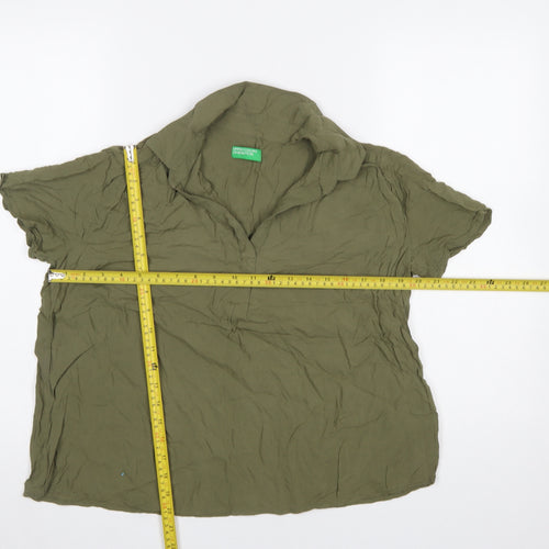 United Colors of Benetton Women Green Collared Short Sleeve Blouse Size 12