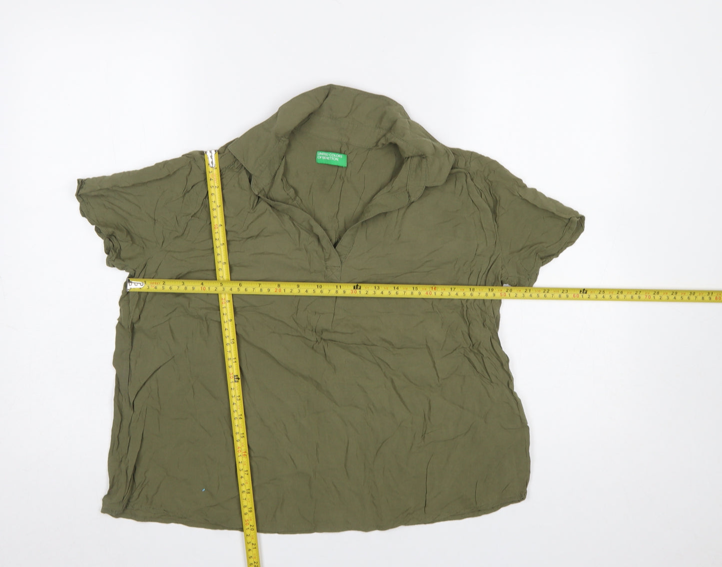 United Colors of Benetton Women Green Collared Short Sleeve Blouse Size 12