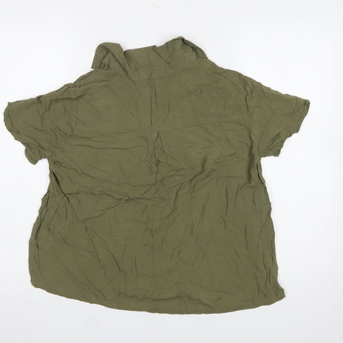 United Colors of Benetton Women Green Collared Short Sleeve Blouse Size 12