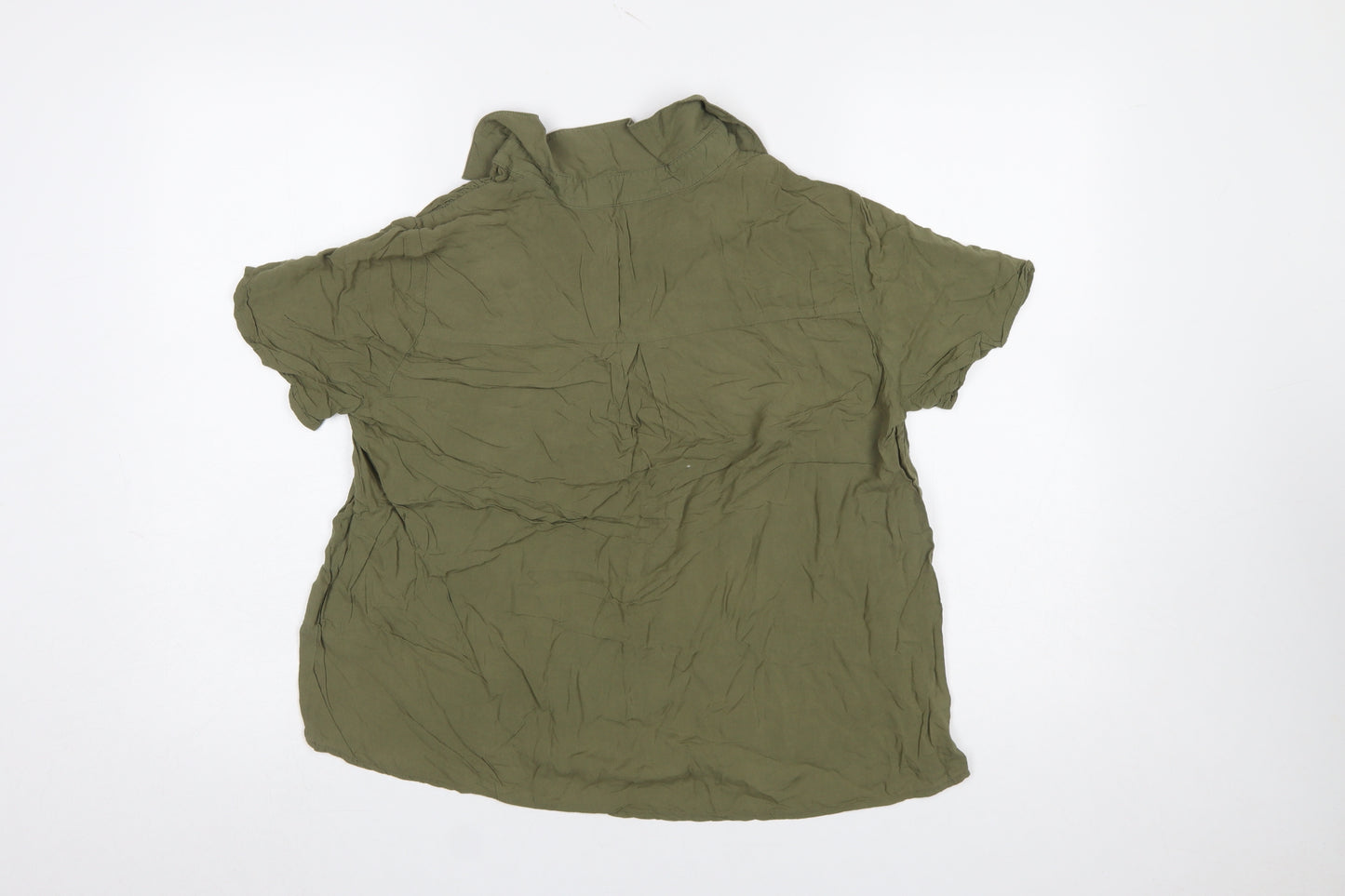 United Colors of Benetton Women Green Collared Short Sleeve Blouse Size 12