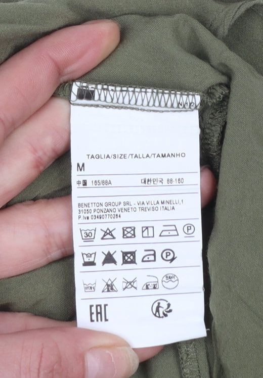 United Colors of Benetton Women Green Collared Short Sleeve Blouse Size 12