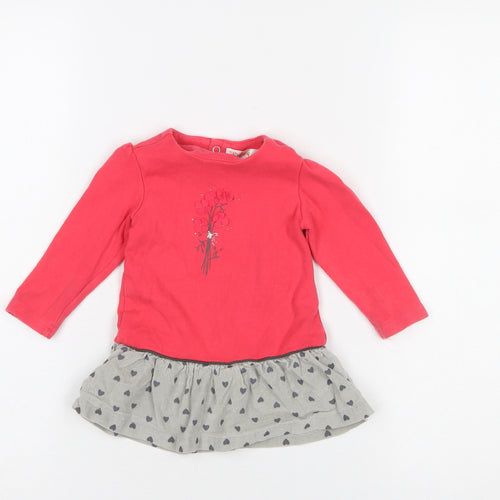 Babybol Girls Red & Grey Heart Tutu Dress 12 Months Long Sleeve Casual