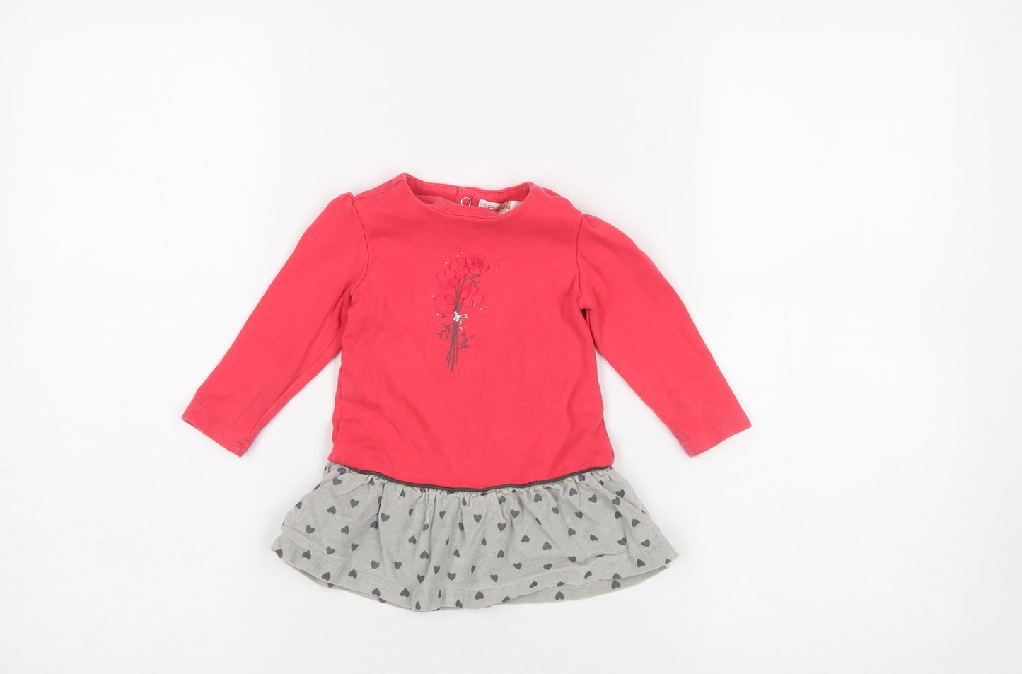 Babybol Girls Red & Grey Heart Tutu Dress 12 Months Long Sleeve Casual