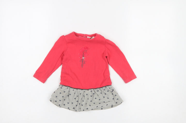 Babybol Girls Red & Grey Heart Tutu Dress 12 Months Long Sleeve Casual