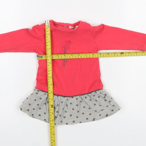 Babybol Girls Red & Grey Heart Tutu Dress 12 Months Long Sleeve Casual