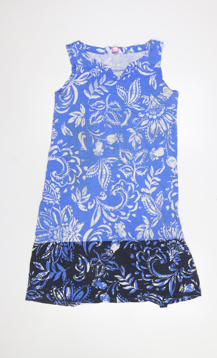 Julipa Women’s Blue Floral Sleeveless Knee Length Shift Dress Size 12
