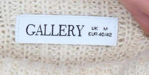 Gallery Women’s Black Beige Striped Mock Neck Chunky Knit Jumper Size M