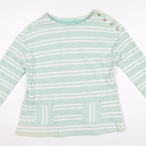 Mantaray Women’s Green Striped Long Sleeve Cotton Blend Top Size 14