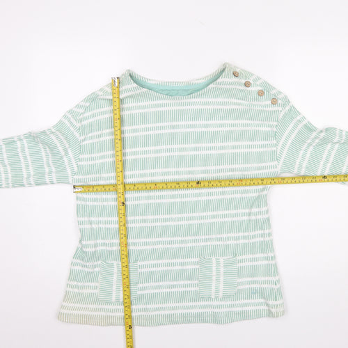 Mantaray Women’s Green Striped Long Sleeve Cotton Blend Top Size 14