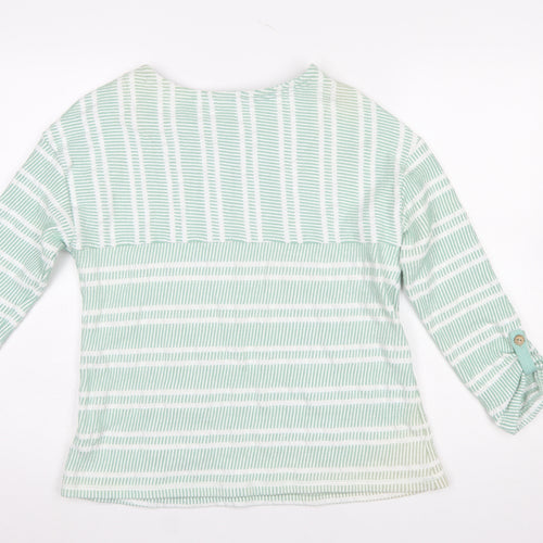 Mantaray Women’s Green Striped Long Sleeve Cotton Blend Top Size 14