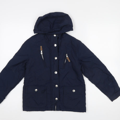 Next Girls Blue Hooded Parka Jacket 10 Years Lined Mid-Length Casual