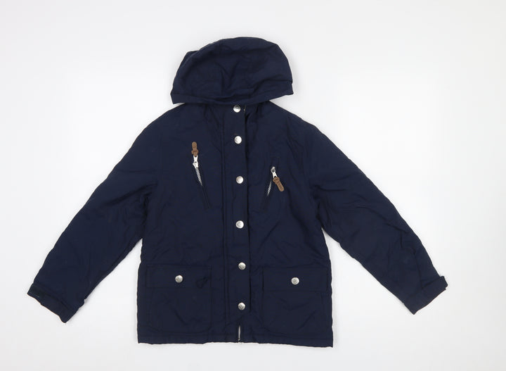 Next Girls Blue Hooded Parka Jacket 10 Years Lined Mid-Length Casual