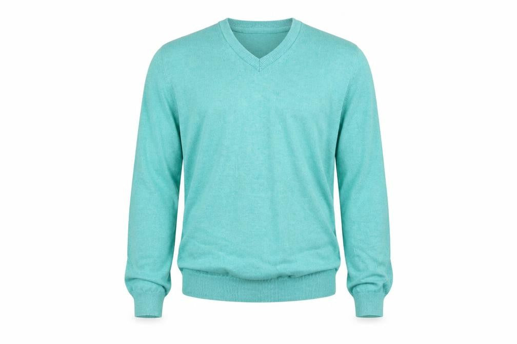 Front view of Dunnes Men’s Green Cotton V-Neck Jumper, size S