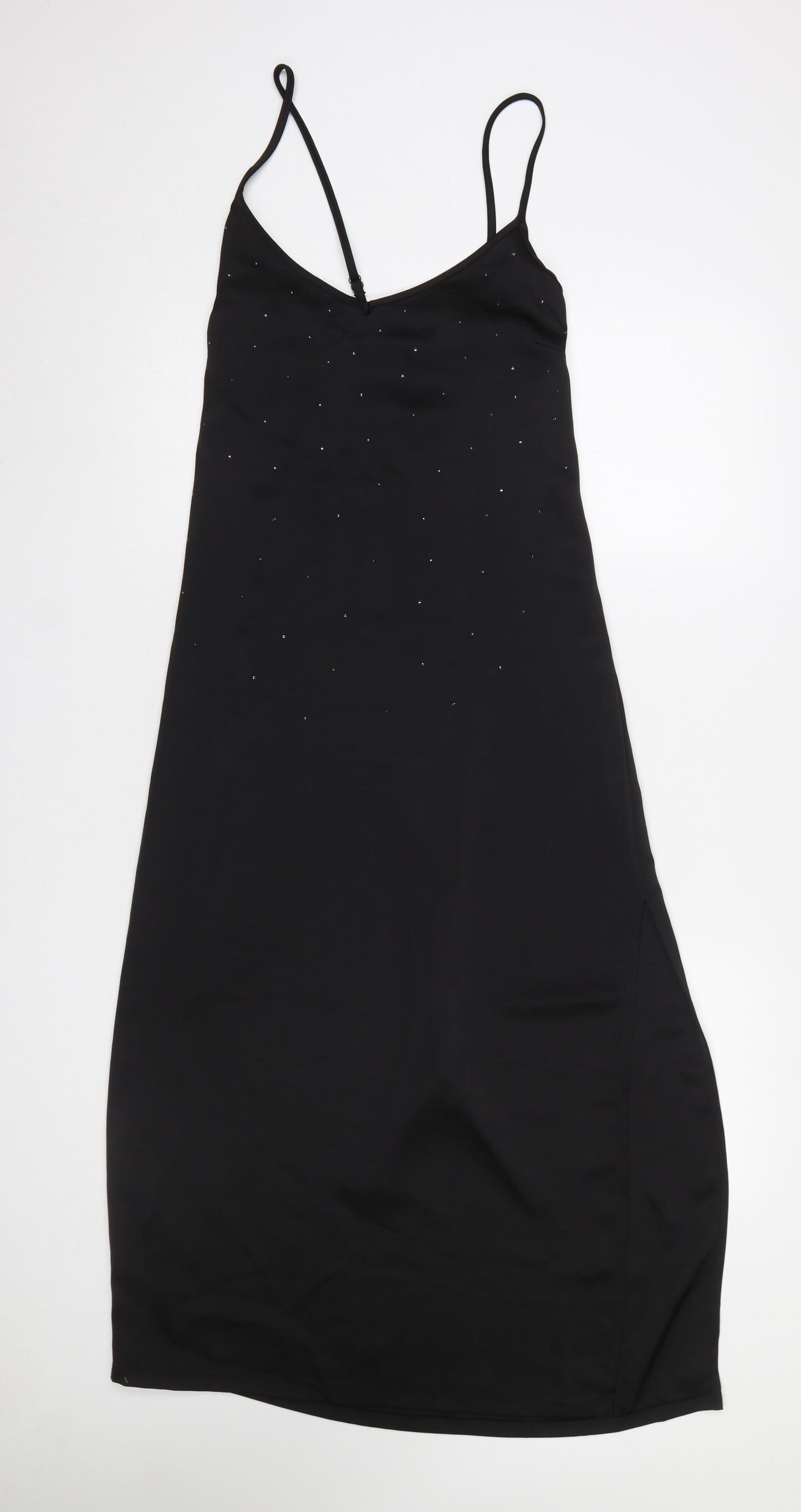 F&F Women’s Black Slip Dress UK 8-10 Swarovski Crystal Embellished Midi
