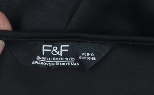 F&F Women’s Black Slip Dress UK 8-10 Swarovski Crystal Embellished Midi