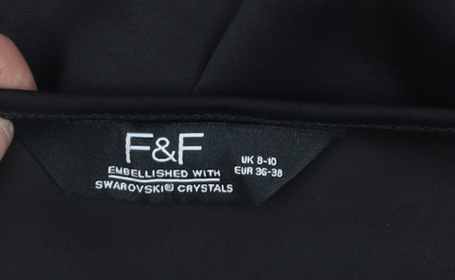 F&F Women’s Black Slip Dress UK 8-10 Swarovski Crystal Embellished Midi