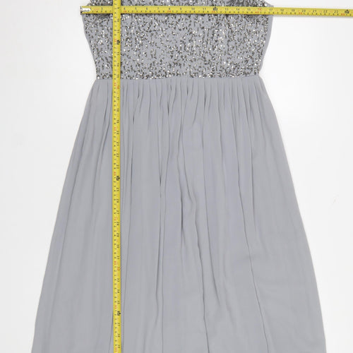 Sistaglam Women Grey Beaded A-Line Sleeveless Knee Length Dress Size 12
