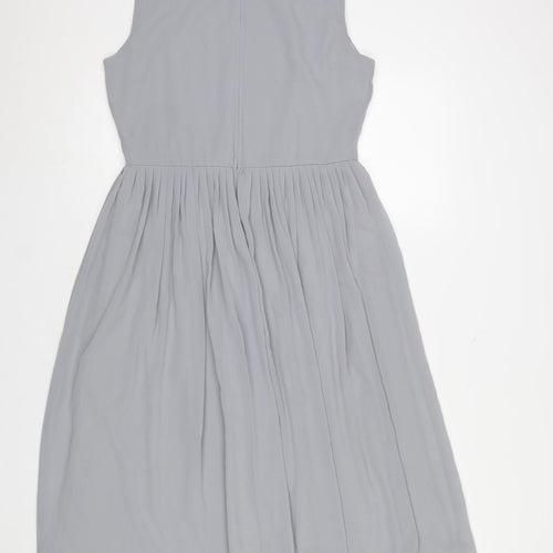 Sistaglam Women Grey Beaded A-Line Sleeveless Knee Length Dress Size 12