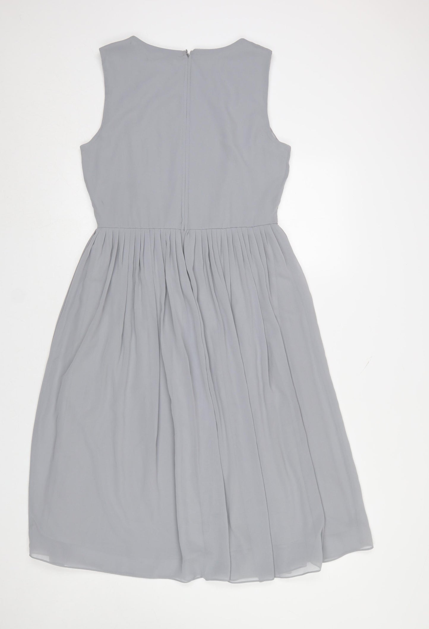 Sistaglam Women Grey Beaded A-Line Sleeveless Knee Length Dress Size 12