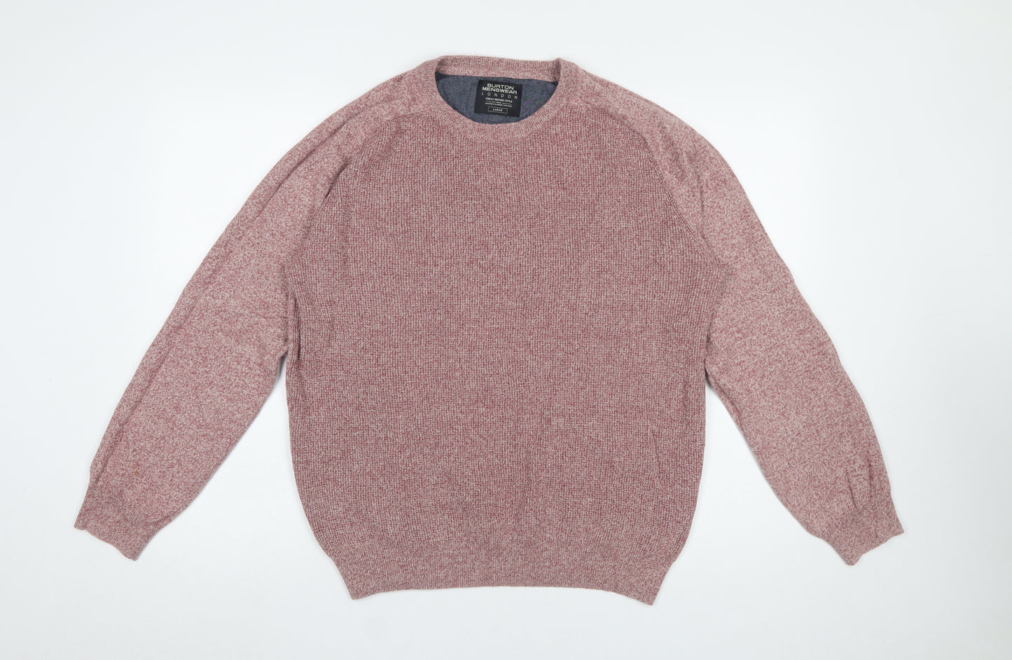Burton Menswear Pink Cotton Crew Neck Jumper Men L Classic Knitwear